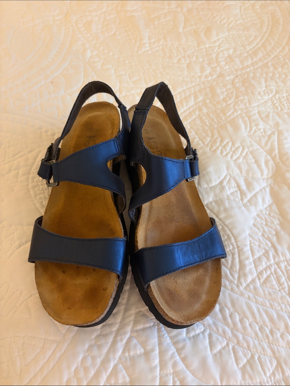 Naot Metallic Blue Adjustable Strap Sandals